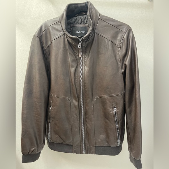 New Calvin Klein Mens Moto Leather Jacket - Picture 7 of 10